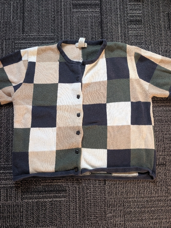 Christopher & Banks Sweaters - Christopher & Banks Checkerboard Knit Cardigan in Navy, Olive & Cream